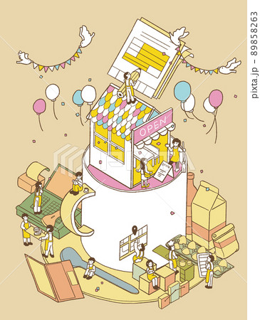 飲食店経営のアイソメトリックイラスト　オレンジver　アイソメトリック 89858263