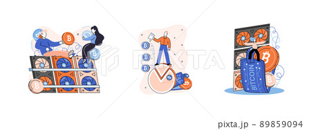 Cryptocurrency bitcoin mining metaphor, Blockchain technology. Cyber banking exchange procedures 89859094