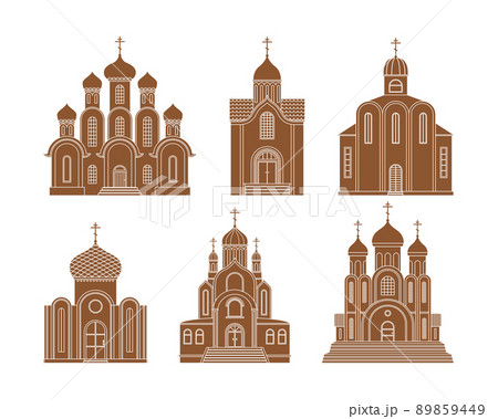 Vector set with illustrations of the Orthodox Christian Church. A religious building. Simple style Vector set with illustrations of the Orthodox Christian Church. A religious building. Simple style 89859449