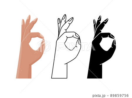 Vector set with illustrations of a hand gesture - OK, approx. Simple style, outline and flat style woman hand Vector set with illustrations of a hand gesture - OK, approx. Simple style, outline and flat style woman hand 89859756