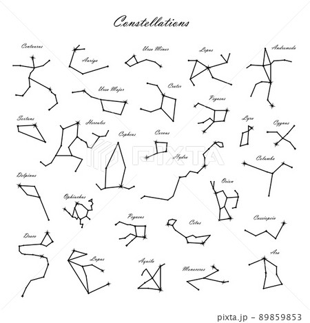 Vector set of constellations. Astrology, astronomy. Mystical symbols. Andromeda, Cepheus, Hercules, Orion, Cassiopeia Vector set of constellations. Astrology, astronomy. Mystical symbols. Andromeda, Cepheus, Hercules, Orion, Cassiopeia 89859853
