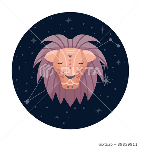 Flat vector illustration of leo zodiac sign with stars and constellation 89859911