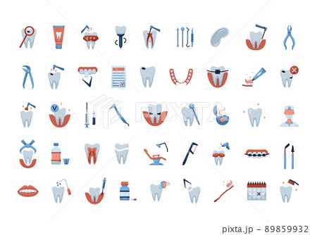 Vector set with flat color dentistry icons 89859932