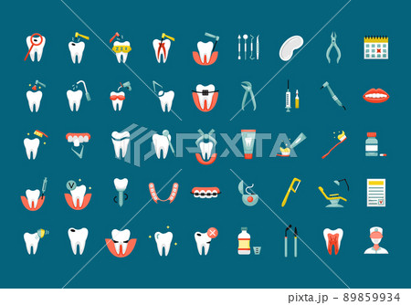 Vector set with flat color dentistry icons 89859934
