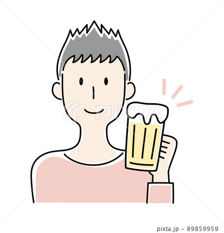 手描き風 ビールを飲む笑顔の男性のベクターイラストのイラスト素材