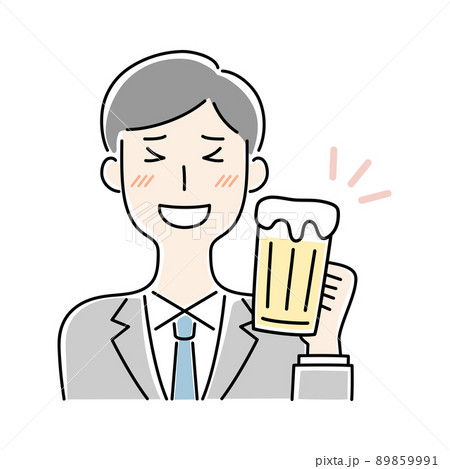 手描き風 ビールを飲む笑顔の男性のベクターイラストのイラスト素材