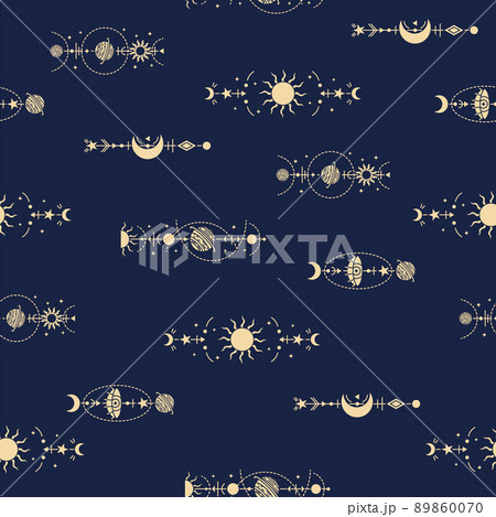 Vector magic seamless pattern with mystery symbols. Magical background 89860070