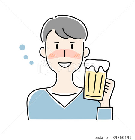 手描き風 ビールを飲むほろ酔いの男性のベクターイラストのイラスト素材
