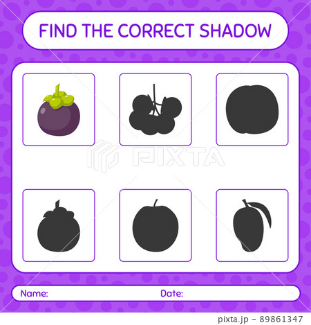 Find the correct shadows game with mangosteen. worksheet for preschool kids, kids activity sheet 89861347