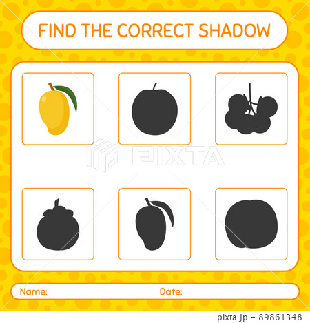 Find the correct shadows game with mango. worksheet for preschool kids, kids activity sheet 89861348