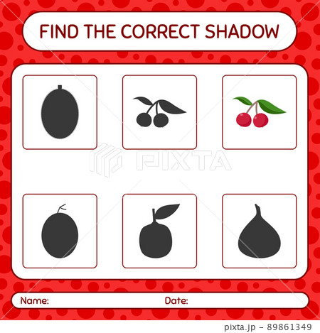 Find the correct shadows game with indian prune. worksheet for preschool kids, kids activity sheet 89861349