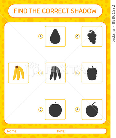 Find the correct shadows game with banana. worksheet for preschool kids, kids activity sheet 89861532