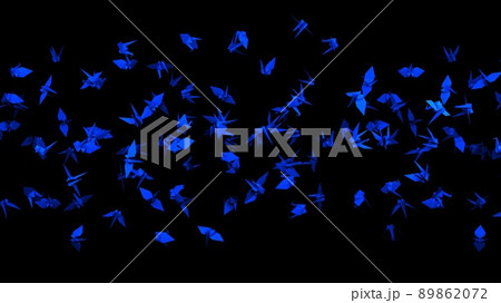 Blue origami crane on black background. 89862072