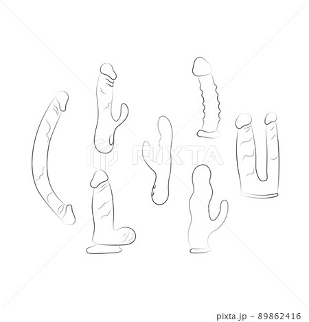 Dildo set. Vibrator and penetrator collection. Sex shop signs. Vector sketch illustration Dildo set. Vibrator and penetrator collection. Sex shop signs. Vector sketch illustration 89862416