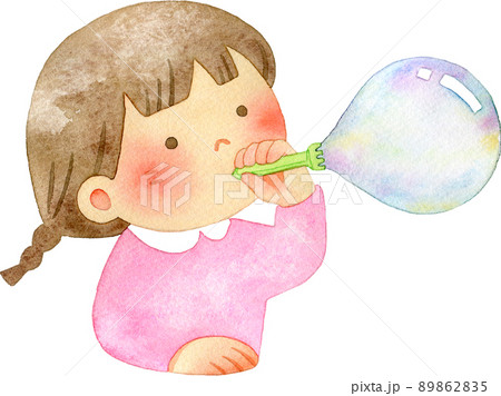 シャボン玉を吹く女の子のイラスト 89862835