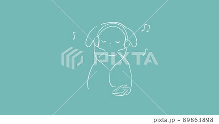 ヘッドホンで音楽を聴く犬のイラスト 89863898