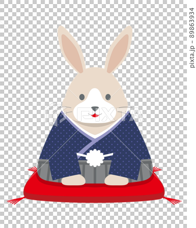 兔年的新年賀卡材料,日本服裝的兔子問候 兔年的新年賀卡材料,日本服裝的兔子問候 89863934