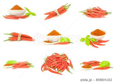 Collage of hot spices over a white background Collage of hot spices over a white background 89864102