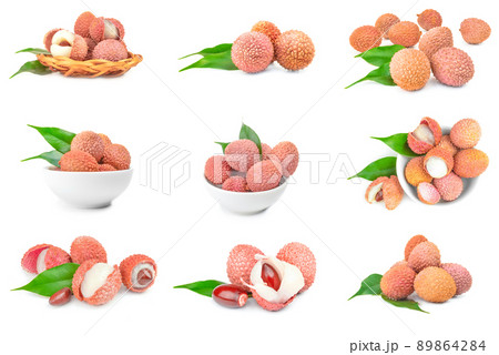 Collage of lychee isolated on a white cutout Collage of lychee isolated on a white cutout 89864284