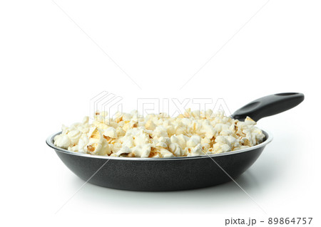 Pan with popcorn isolated on white background 89864757