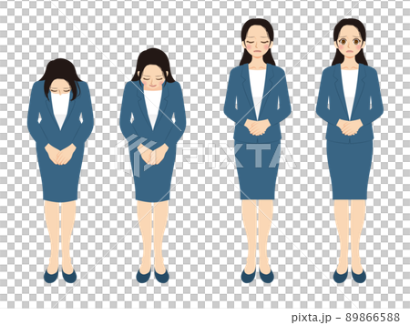 働く女性イラストセット　全身　紺色スーツ　黒髪 89866588