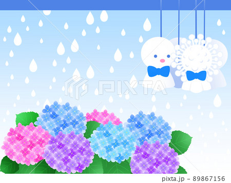 新型コロナウィルス と てるてる坊主 と 紫陽花 89867156