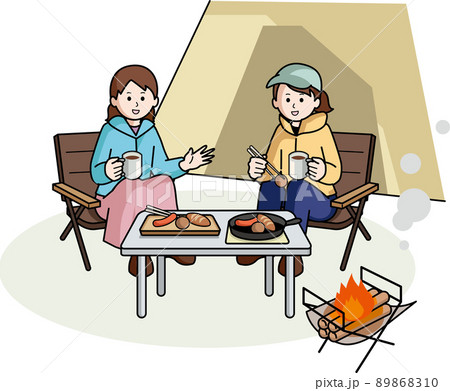 キャンプをする女性二人 89868310