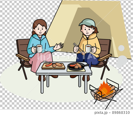 キャンプをする女性二人 89868310