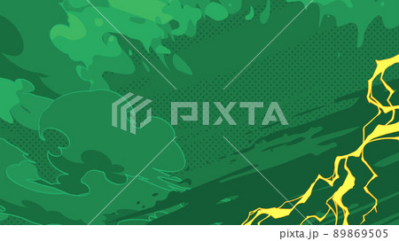 アニメ風_雷のエフェクトの背景_緑_16:9 89869505