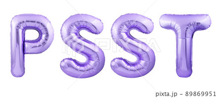 PSST gossip lettering concept made of inflatable balloons isolated on white background PSST gossip lettering concept made of inflatable balloons isolated on white background 89869951