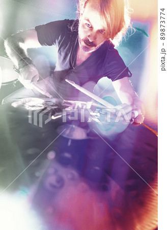 Music background.Drumkit on stage lights performance. Music background.Drumkit on stage lights performance. 89873774