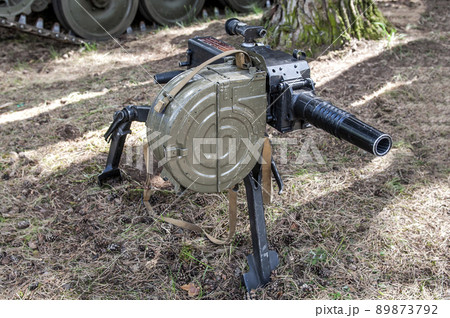 Machine automatic grenade launcher AGS-17 close-up. Automatic grenade launcher on fighting position 89873792