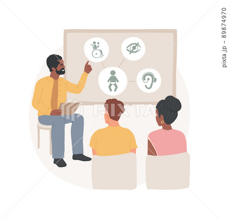 Support group session isolated cartoon vector illustration. Parents informational support, children with disability, kids with special needs, parent training, PTI group session vector cartoon. 89874970