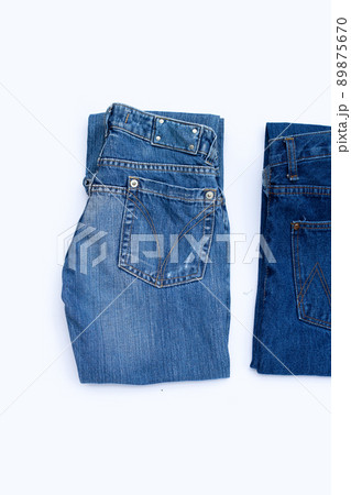 Blue jeans on white background. 89875670