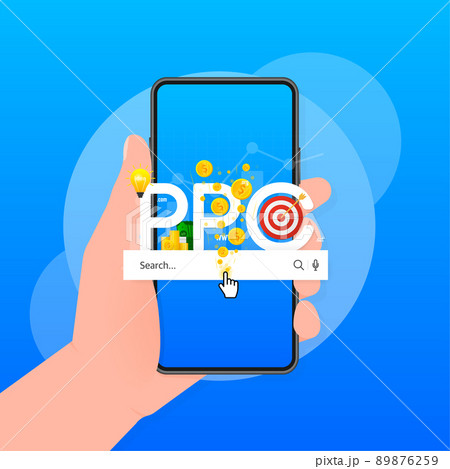Cartoon illustration on blue backdrop. Abstract ppc for marketing advertising design. Isometric illustration Cartoon illustration on blue backdrop. Abstract ppc for marketing advertising design. Isometric illustration 89876259