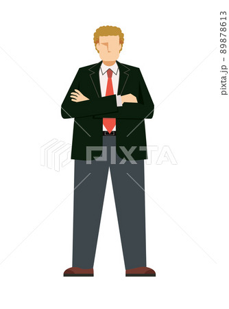 腕組みをする白人系男性ビジネスマンのイラスト 8等身 白背景 腕組みをする白人系男性ビジネスマンのイラスト 8等身 白背景 89878613