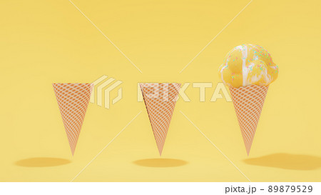 yellow ice cream cone on yellow background. Minimal idea concept. 89879529