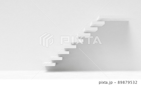 Stairs in building. were illuminated from the side, cause high contrast.  white room background. 89879532