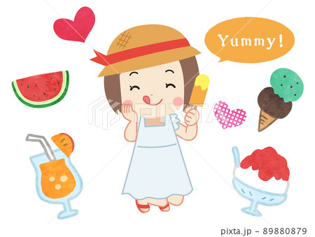 夏の子供　アイス・すいか 89880879