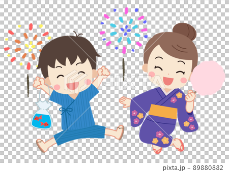 夏の子供達　夏祭り・花火・浴衣 89880882