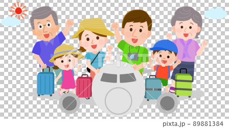三代家庭乘飛機旅行的暑假圖解 89881384