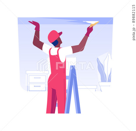 Ceiling repair isolated concept vector illustration. Professional contractor in uniform deals with ceiling repair, private house maintenance service, mold removal method vector concept. 89882115