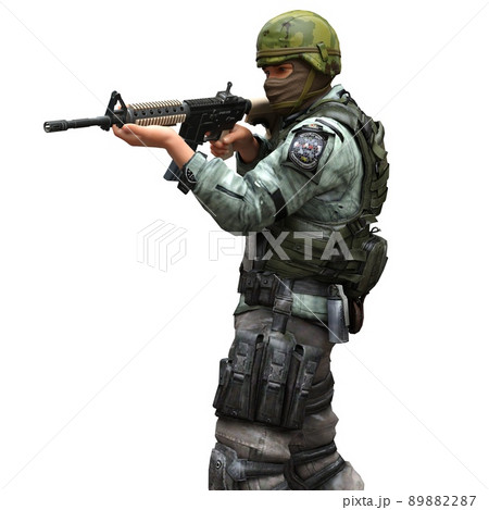 Soldier with a machine gun isolated white background 3d illustration 89882287