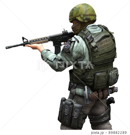 Soldier with a machine gun isolated white background 3d illustration 89882289