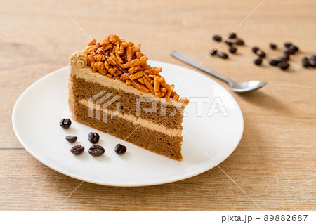 coffee almonds cake on plate 89882687