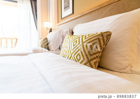 pillows decoration on bed in hotel bedroom pillows decoration on bed in hotel bedroom 89883837