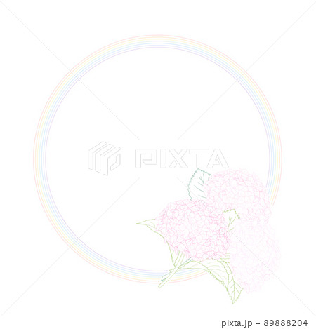 あじさいの線画フレーム⑩(ピンク系,丸虹) 89888204