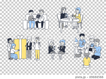 一組快樂的人給朋友和家人送禮物 1 可笑的手寫人物矢量,暖線畫 一組快樂的人給朋友和家人送禮物 1 可笑的手寫人物矢量,暖線畫 89888566