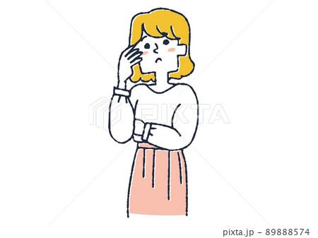 考えを巡らせている女性 思慮深く考える人々 コミカルな手書きの人物 ベクター、温かみのある線画 考えを巡らせている女性 思慮深く考える人々 コミカルな手書きの人物 ベクター、温かみのある線画 89888574