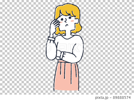考えを巡らせている女性 思慮深く考える人々 コミカルな手書きの人物 ベクター、温かみのある線画 考えを巡らせている女性 思慮深く考える人々 コミカルな手書きの人物 ベクター、温かみのある線画 89888574